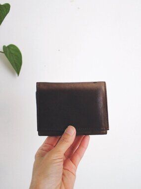 Vintage Genuine Leather Mens Trifold Wallet Dark Brown Soft Worn Distressed